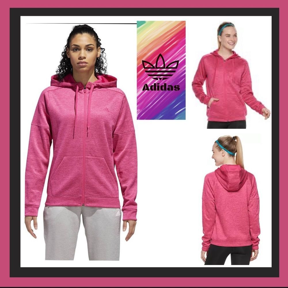 Adidas Team Issue Full Zip Hoodie Performance Sweatshirt in Magenta Size Medium
